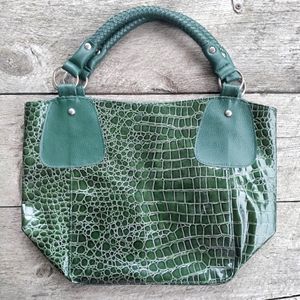 Like New Green Faux Crocodile Leather Shoulder Bag